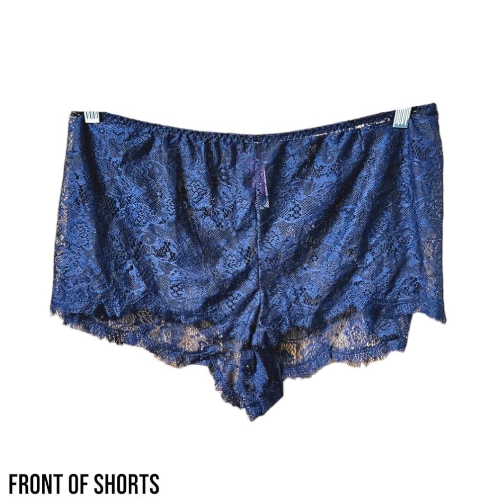 Adore Me 2X Medieval Blue Lace Satin Cami Shorts Lingerie Set - Picture 3 of 16